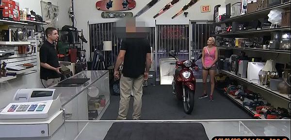  Perky tits blond woman gets twat nailed at the pawnshop